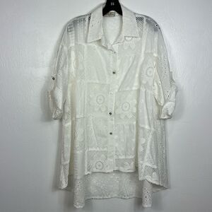 Carla Giannini Cotton White Eyelet Embroidery Hi-Low Hem Tunic Top Size M/L